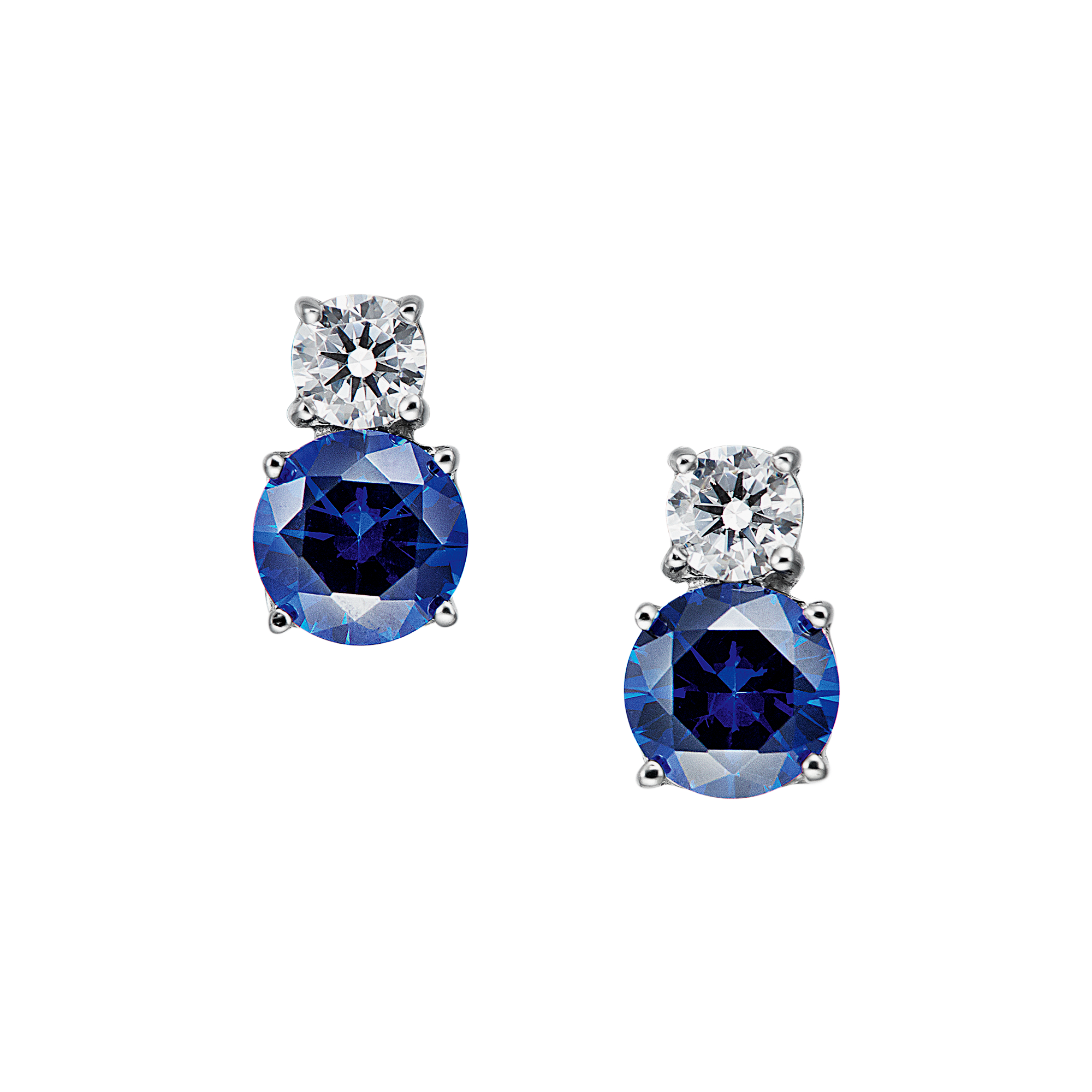 2 Prong Setting Round Blue Sapphire Drop Earrings